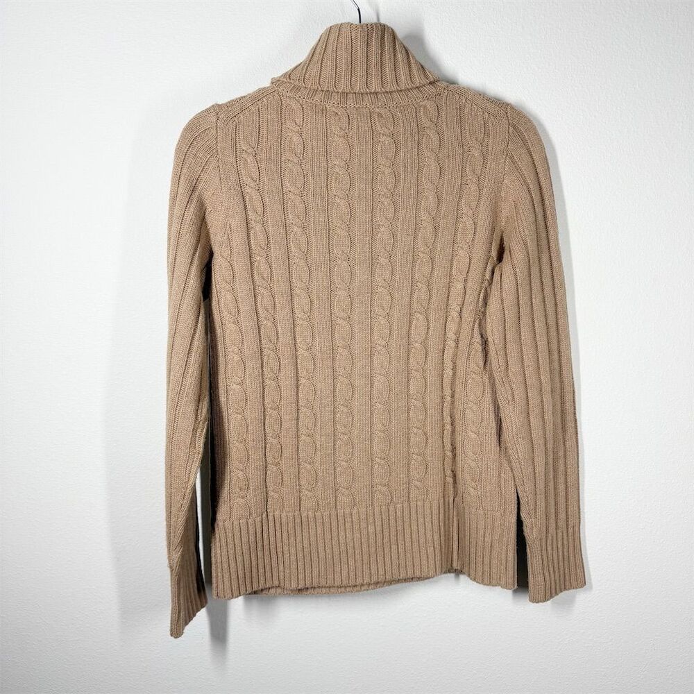 J. Crew Cambridge Cable Chunky‎ Knit Turtleneck Size S Tan Wool Blend Academia - Picture 9 of 11